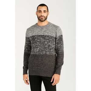 Jeff Men’s 3-Tone Lightweight Crewneck Sweater Size Large Gray Black